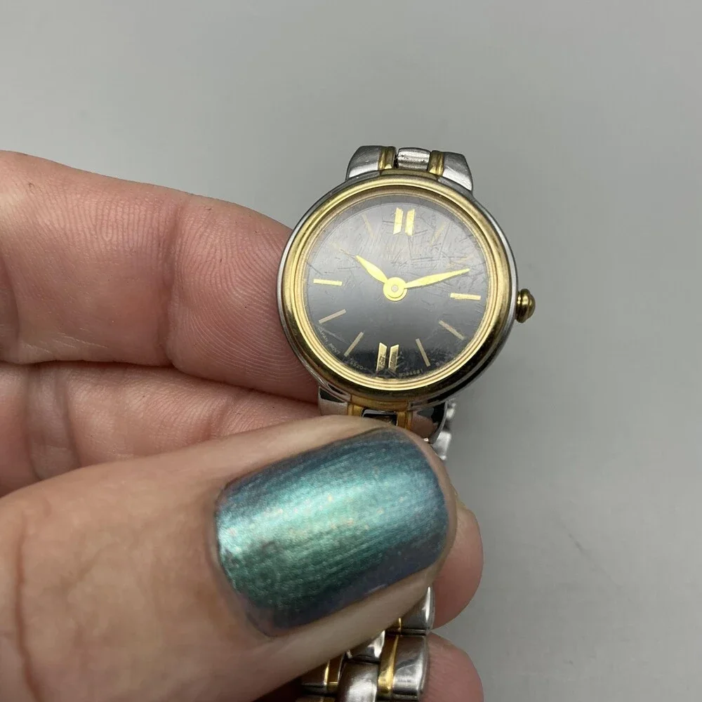 Vintage Citizen Womens Watch 21mm Black Round Dial Two Tone New Battery 6